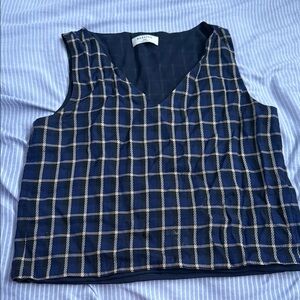 Aritzia Navy and White Grid Crop Top